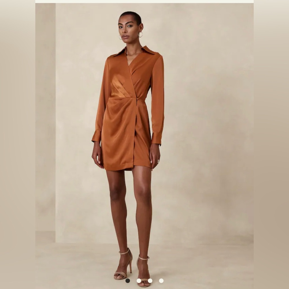 Banana Republic Satin Copper Long Sleeve Wrap Dress